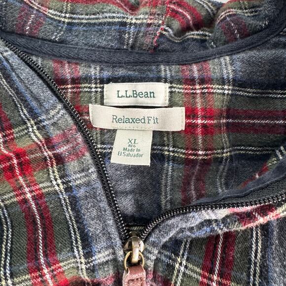 L.L. BEAN Scotch Plaid Flannel Shirt Relaxed Zip Hoodie Gray Red Women’s XL - Picture 4 of 7